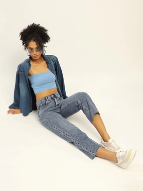 Madame Blue Boyfriend Fit Cotton Denim Relaxed Waistband Outfit Ideas