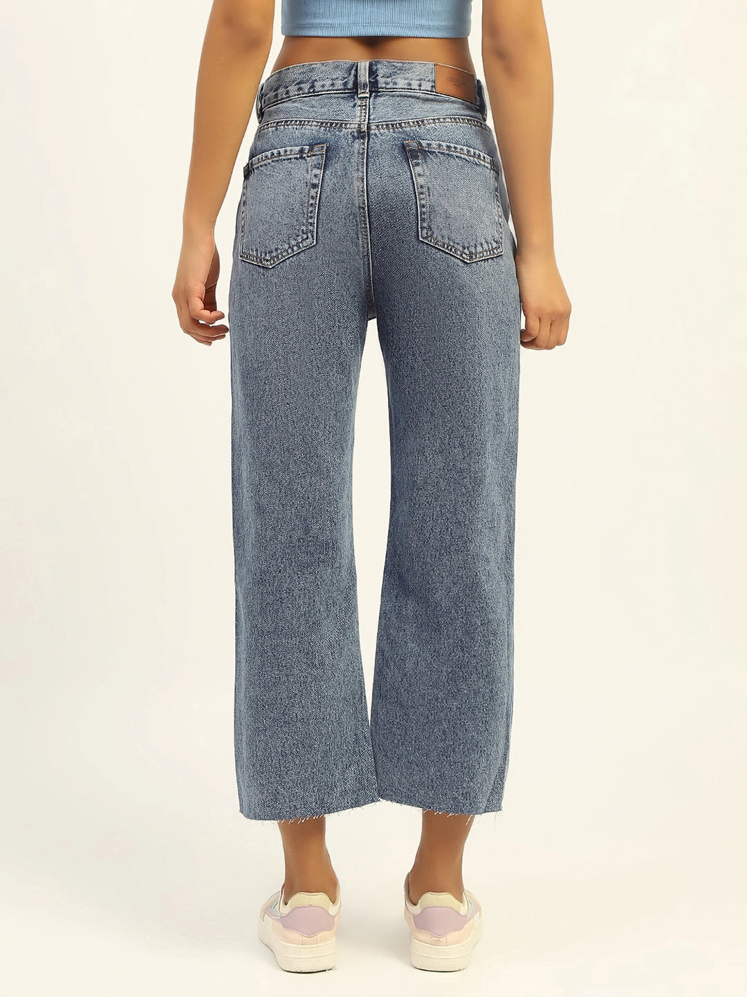 Sandblasted Details Comfy Option Madame Blue Boyfriend Fit Cotton Denim