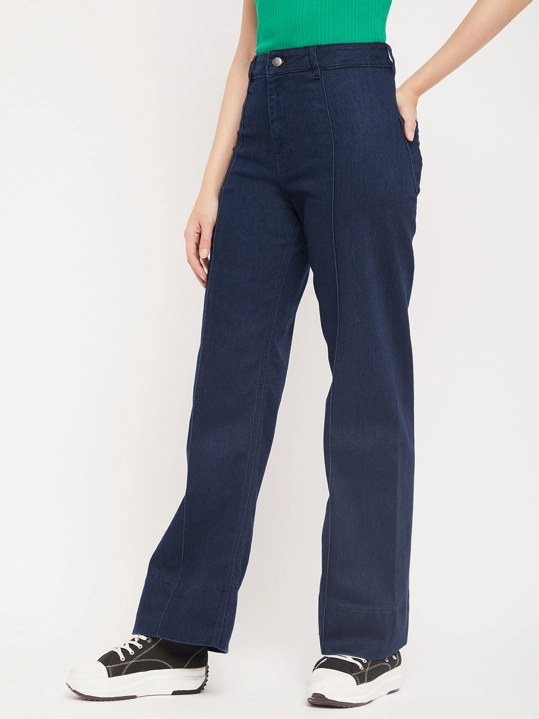 Madame Blue Wide Leg Jeans Smart Waistband Reinforced Belt Loops
