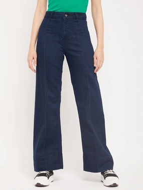 Modern Minimalist Fashion Lover Street Approved Madame Blue Wide Leg Jeans