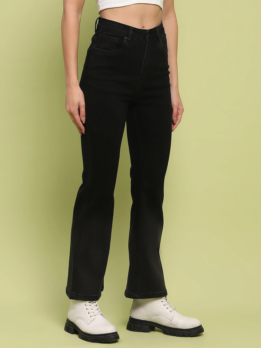 Urban Explorer Trend Setter Classic Five Pocket Design Madame Cotton Blend Black Flared Denim Jeans