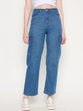 Slim Modern Madame Cotton Straight Fit Mid Blue Denim