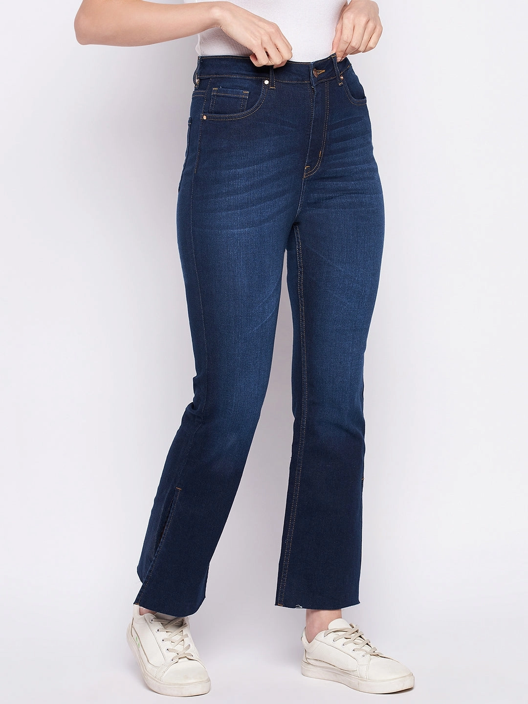 Madame Dark Blue Mid-Rise Boot -Cut Jean Earthy Modern Minimalist Office Wear