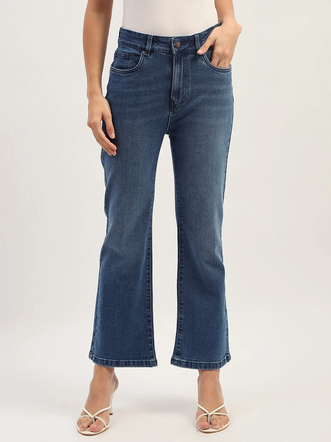 Street Basics Outfit Combo Madame Dark Blue Straight Fit Cotton Denim