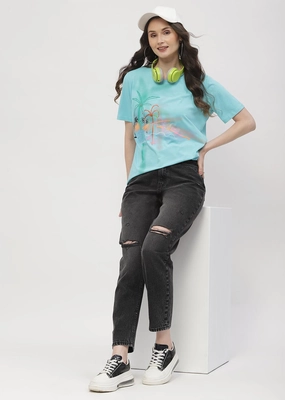 Fashionable Touch Temperature Regulating Fabric Madame Distressed Black Mom Fit Jeans