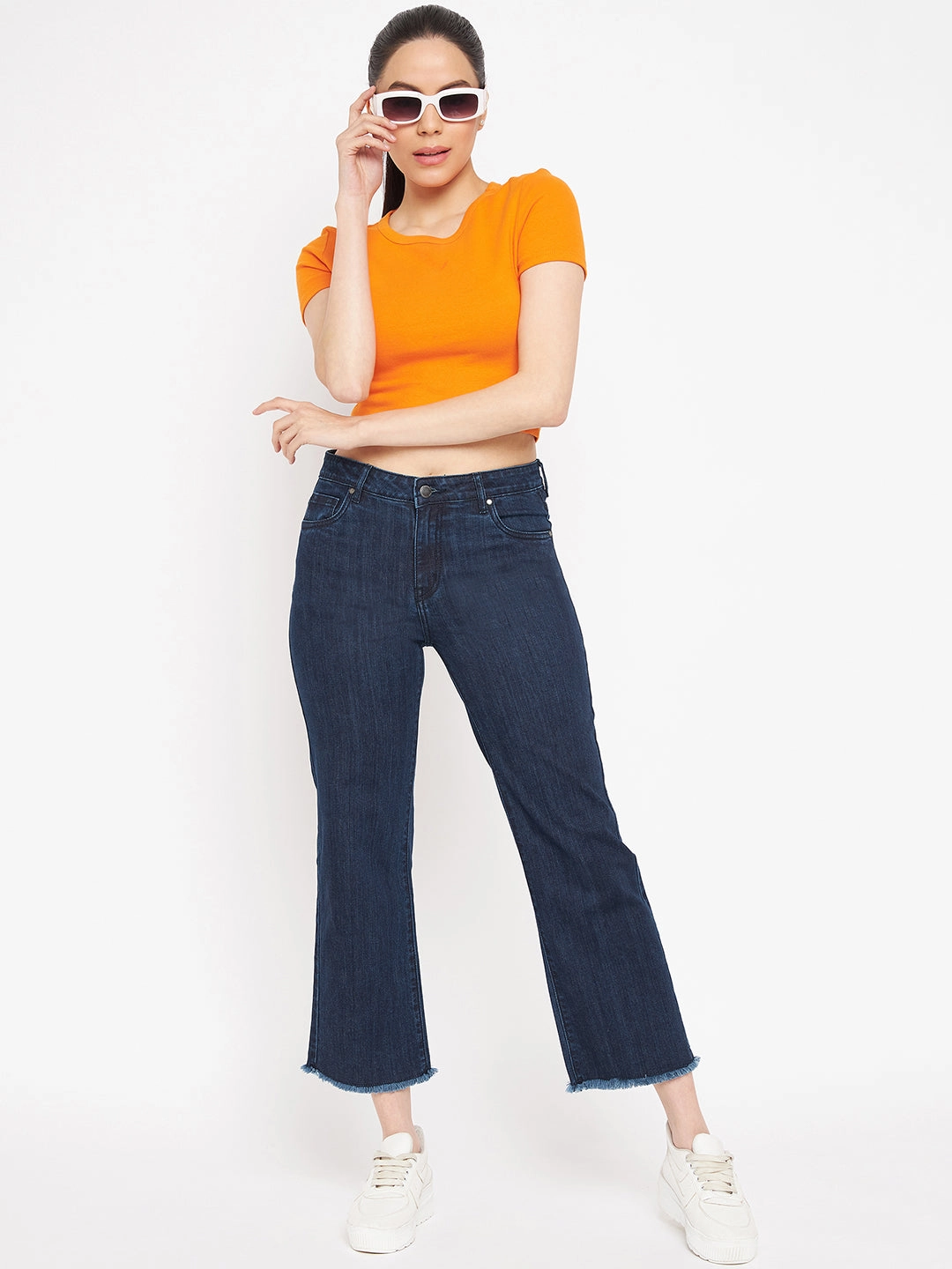 Madame Distressed Hem Solid Blue Denim Always Stylish Soft Finish