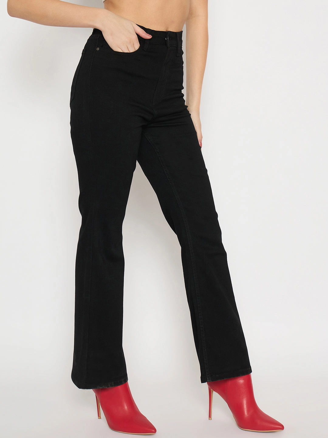 Madame Flared Fit Black Denim Jeans Trend Setter Smart Casual Classic Wear