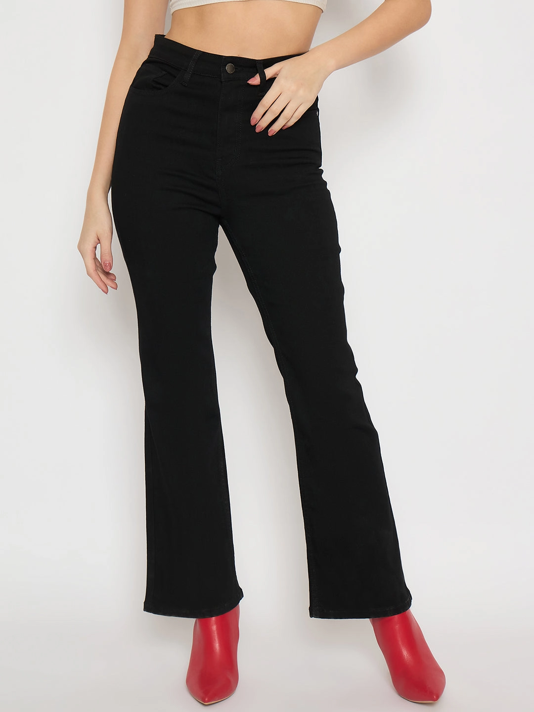 Madame Flared Fit Black Denim Jeans Breathable Minimalist