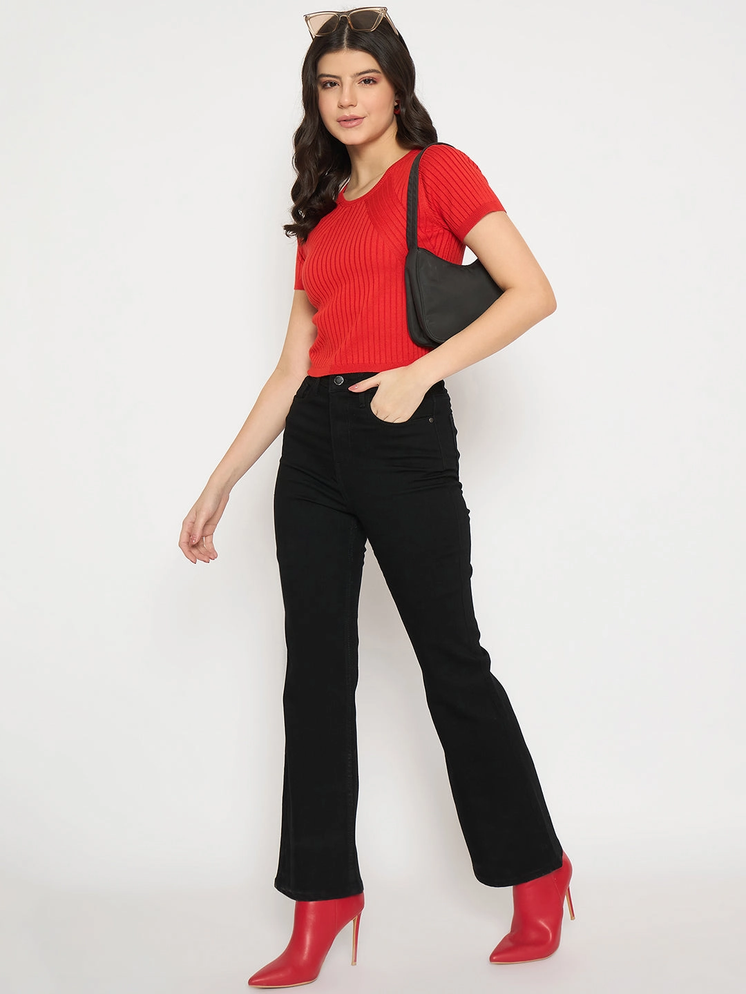 Madame Flared Fit Black Denim Jeans Outfit Base