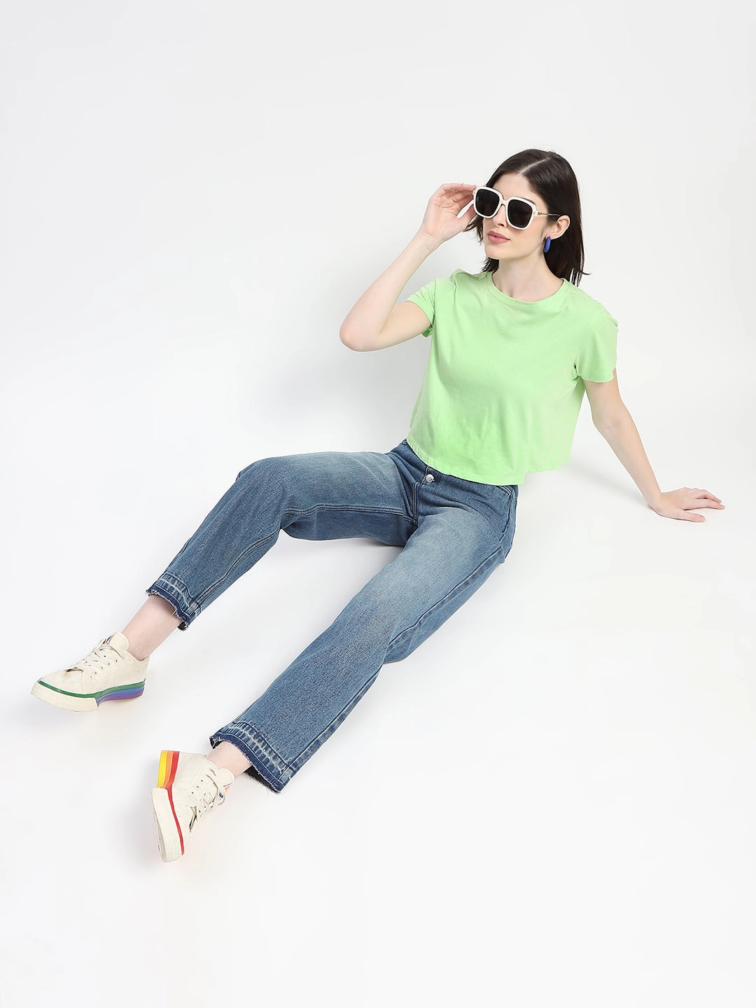 Soft Date Night Street Fashion No Gap Waist Engineering Madame Four Buttoned Stone Wash High Waisted Blue Denim