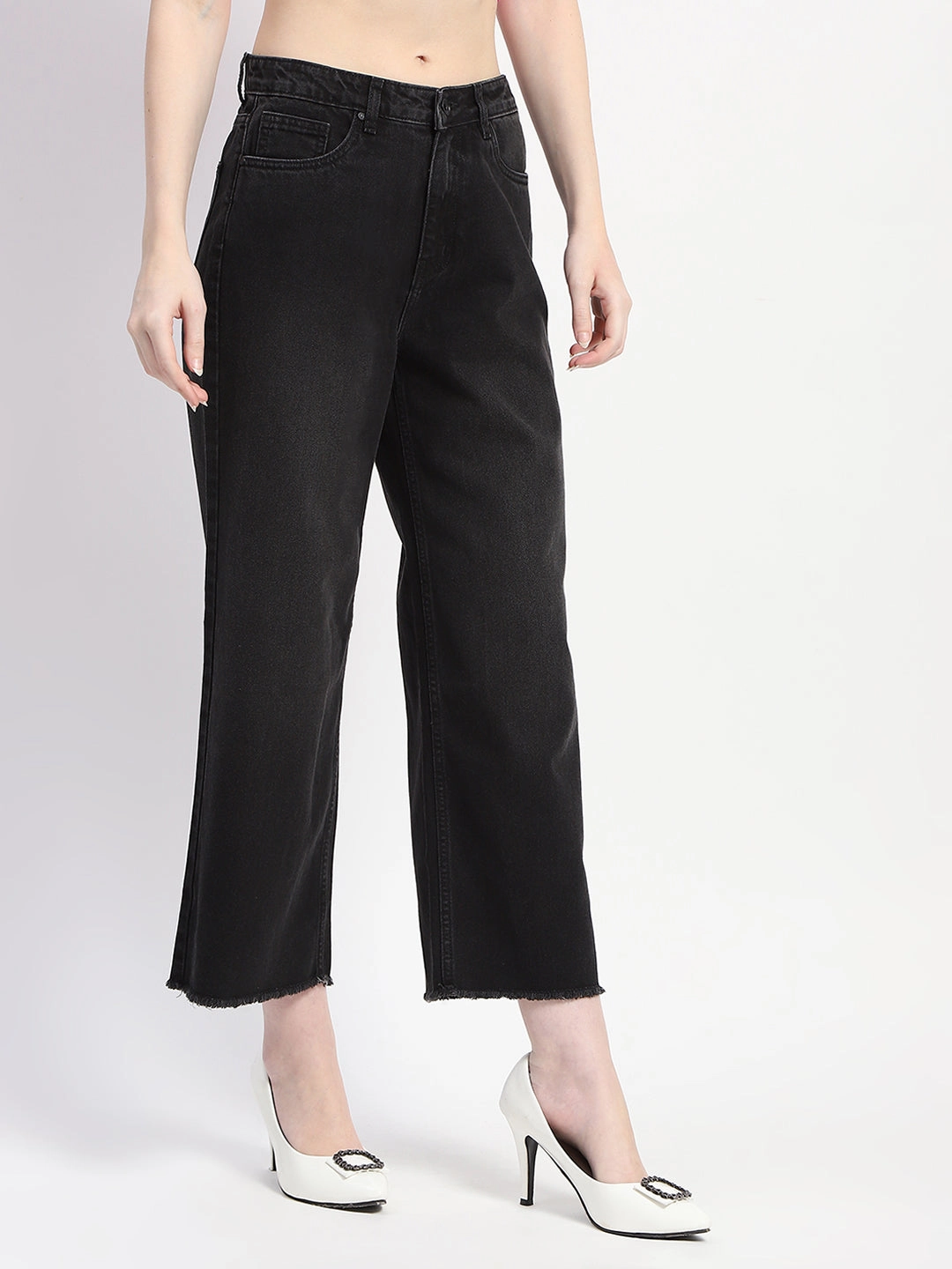 Closet Classic Year Round Piece Madame Frayed Hem Black Flared Denim