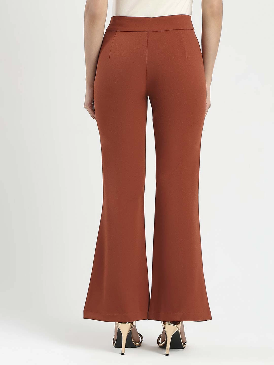 Stylish Layers Madame Front Seam Detail Rust Red Wide Leg Trousers