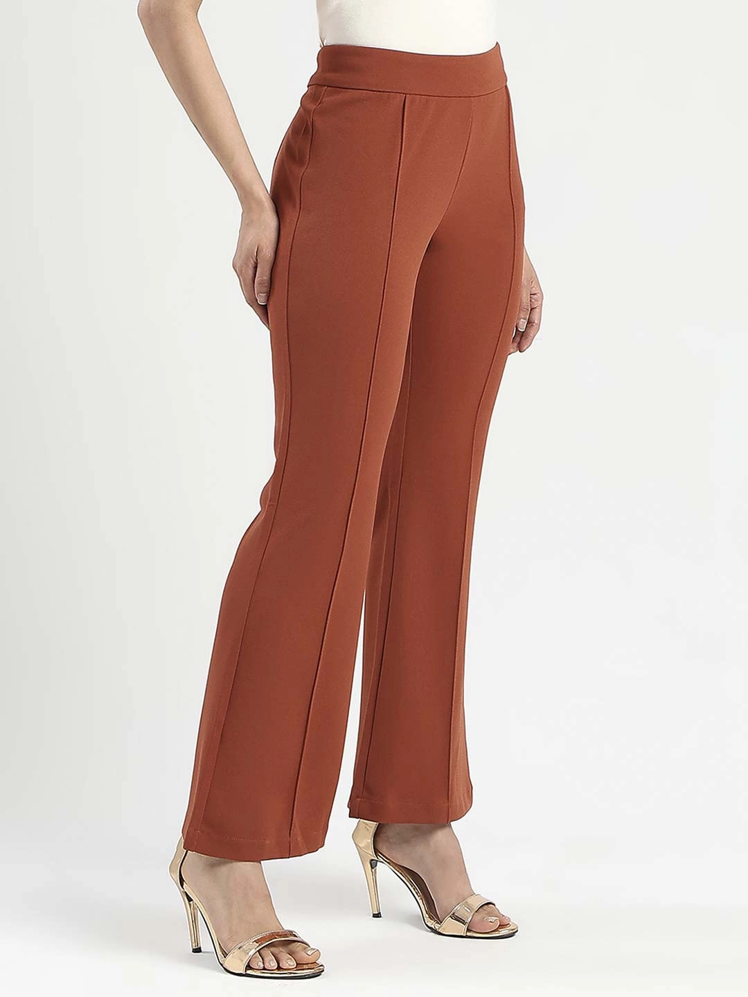 Roomy Shape Essential Layer Madame Front Seam Detail Rust Red Wide Leg Trousers
