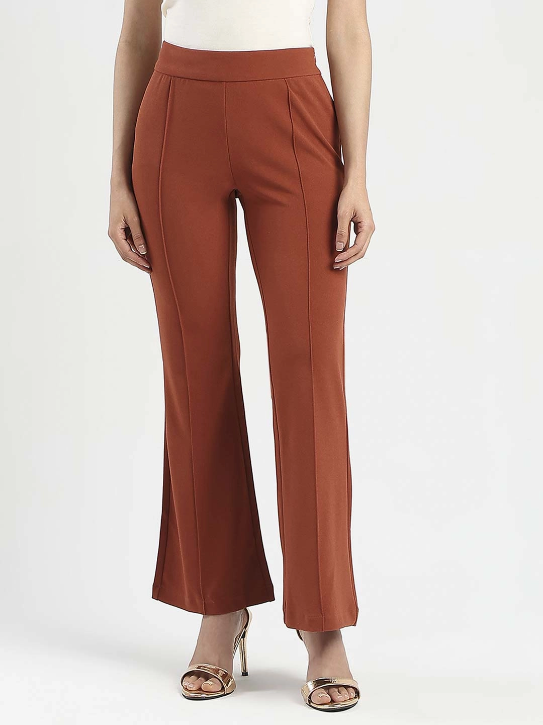 FlexFoamPadding Madame Front Seam Detail Rust Red Wide Leg Trousers