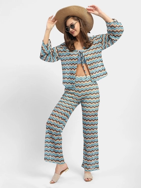 WrinkleResistantMaterial Breath Flex Madame Geometric Print Blue Trouser