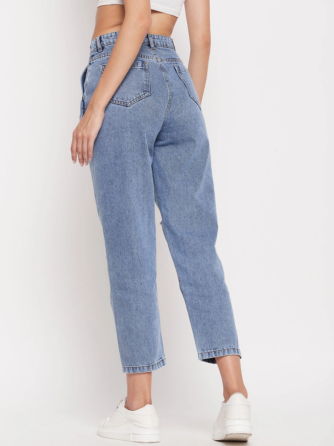 Weekend Warrior Smooth Smart Look Madame High-Distressed Calf-Length Slim Light Blue Jeans