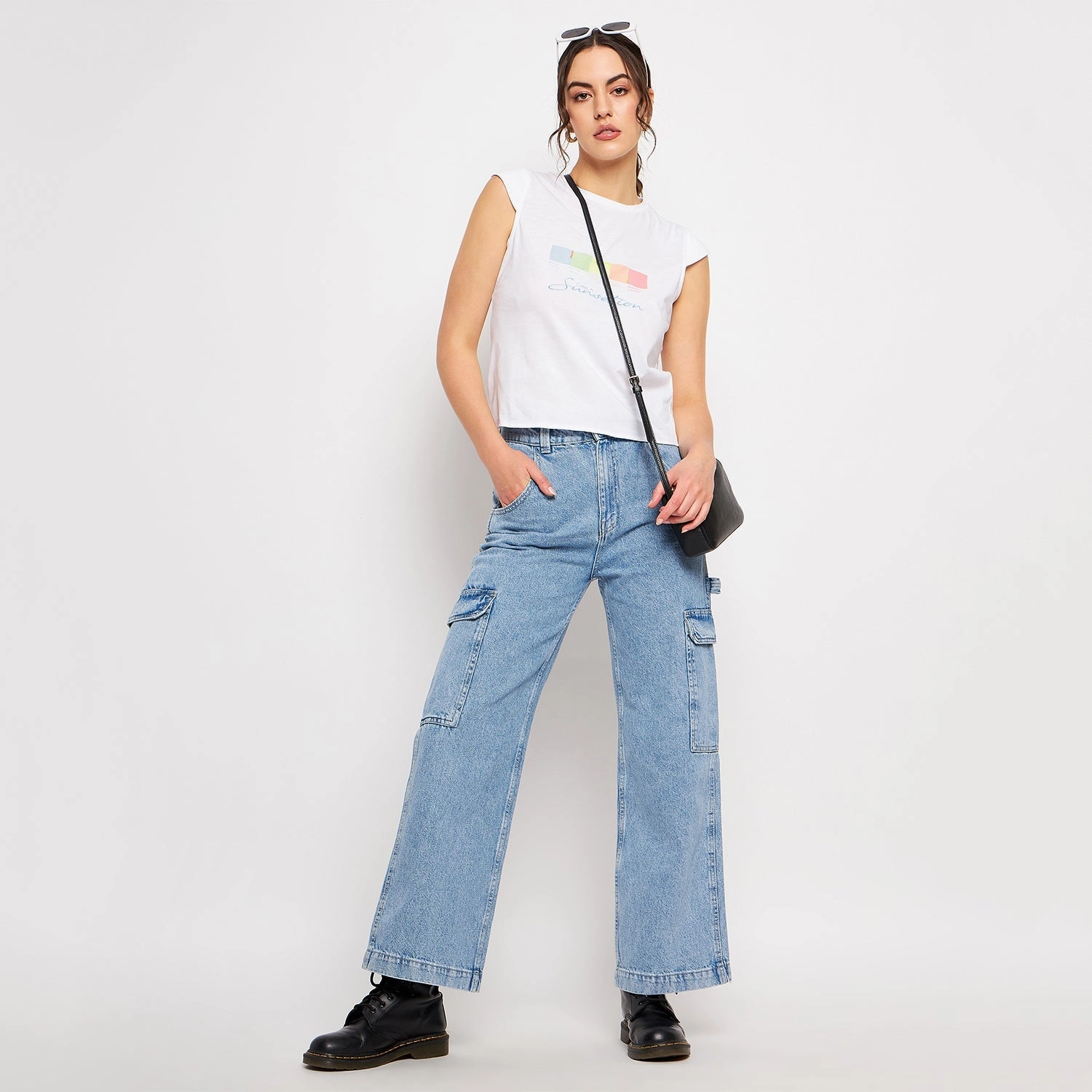 All Around Fit Multi Pocket Utility Madame Ice Blue Denim