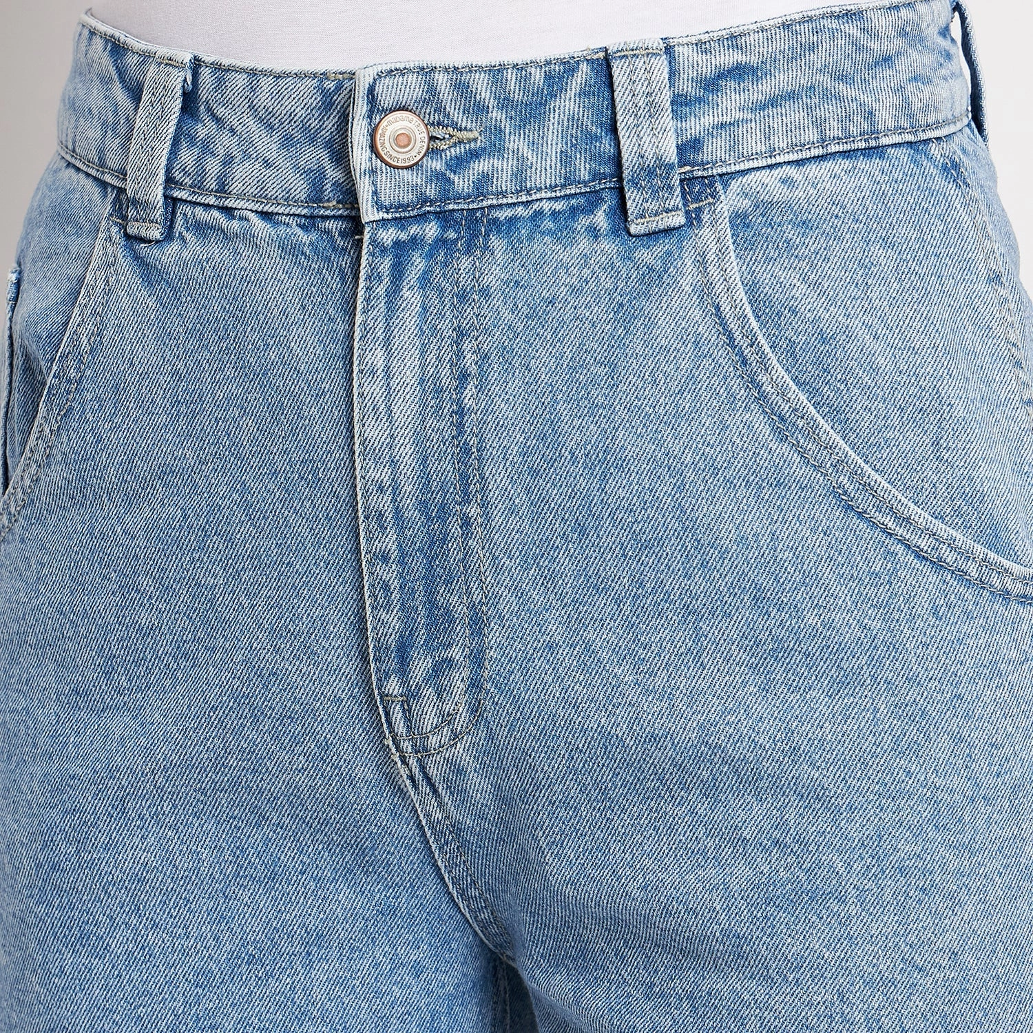 Madame Ice Blue Denim Minimalist Daily Wear Loose Year Round