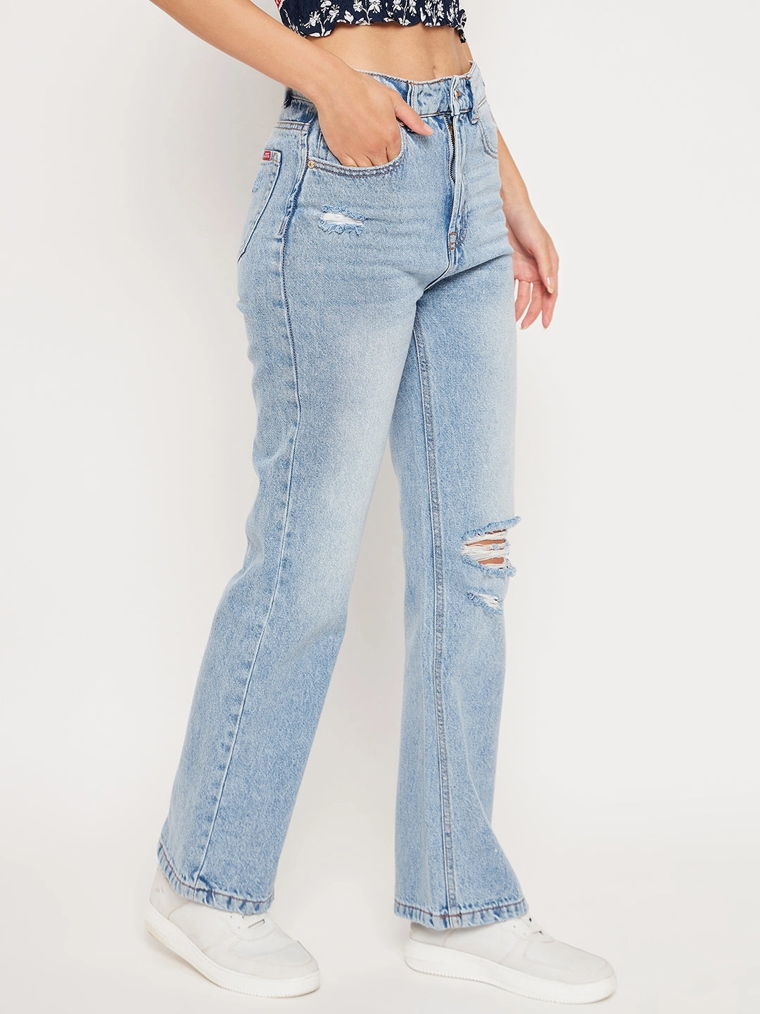 Picnic Style Textured Madame Iceblue Denim