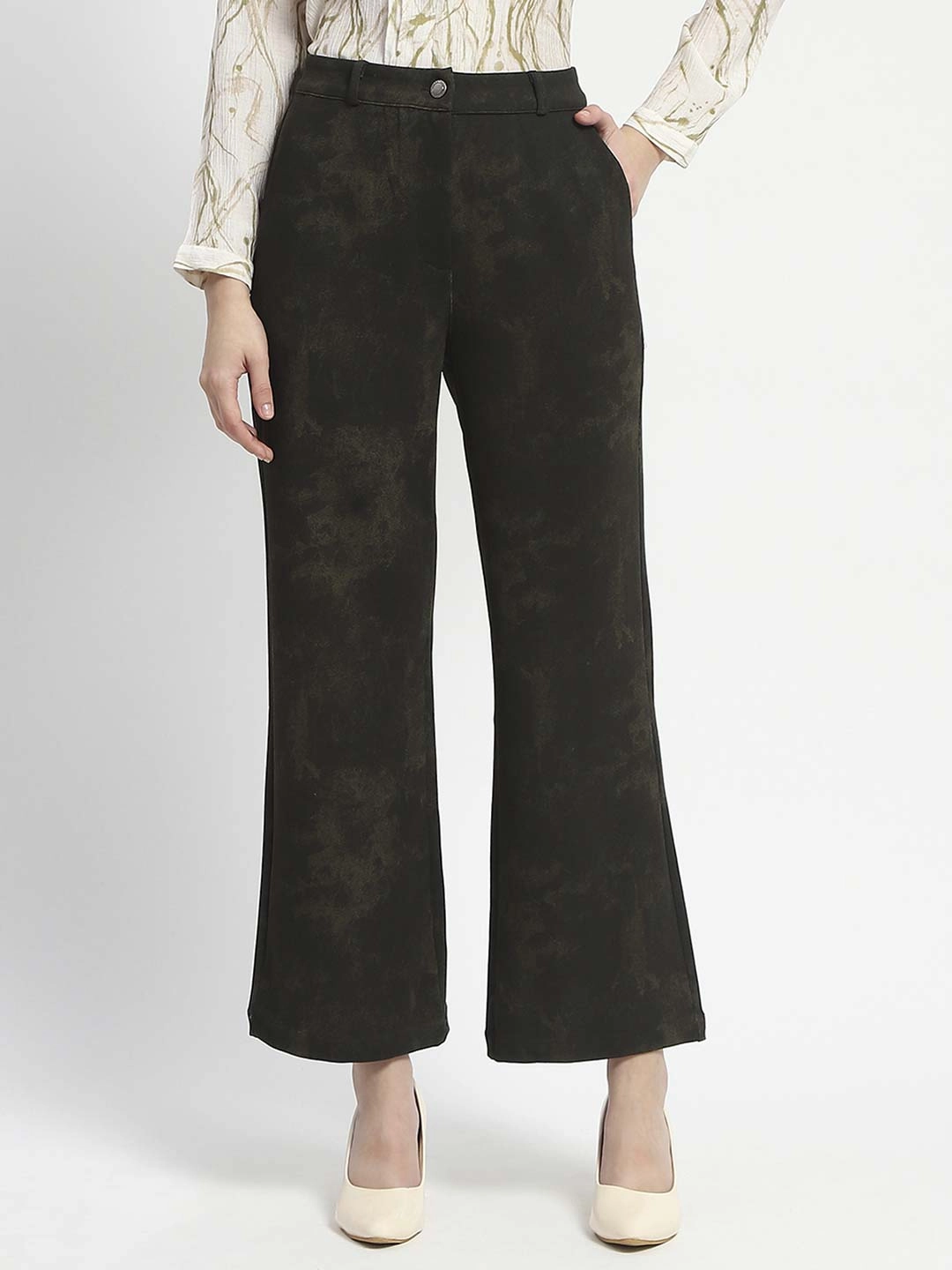 Stay Dry Madame Jacquard Straight Fit Flared Green Trousers