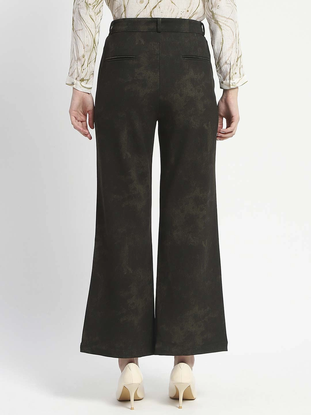 Odor Resistant Treatment Madame Jacquard Straight Fit Flared Green Trousers