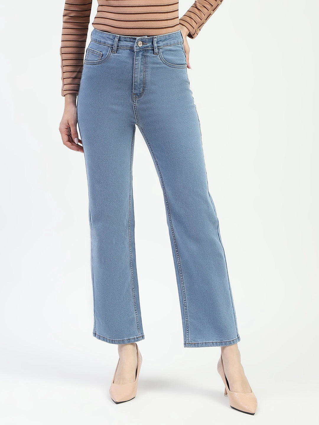 Madame Light Blue Straight Fit Cotton Denim Jeans Weekend Warrior Elegant
