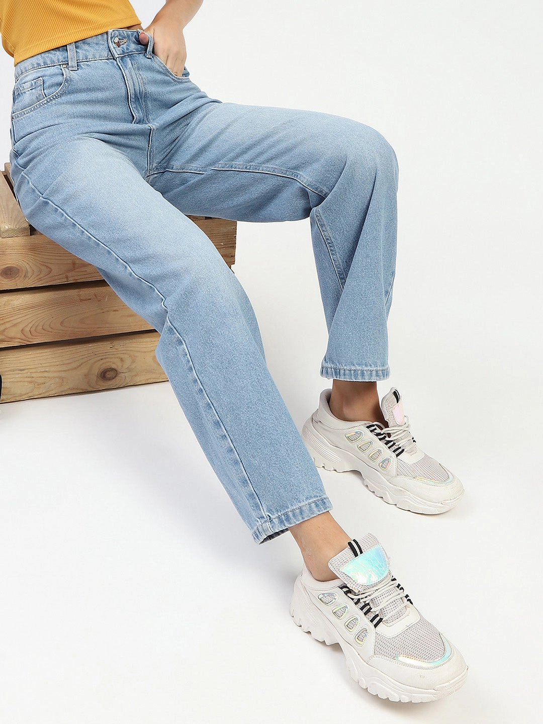 Outdoor Adventure Earthy Madame Light Blue Straight Fit Jeans