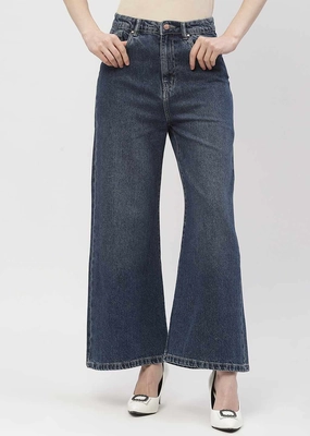 Everyday Neutral Soft Finish Madame Light Washed Dark Blue Wide Leg Jeans