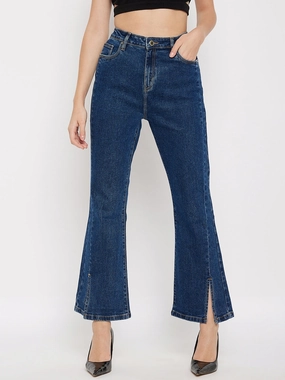 Modern Comfort Night Out Daily Wear Madame Mid-Rise Front Slit Dark Wash Jeans