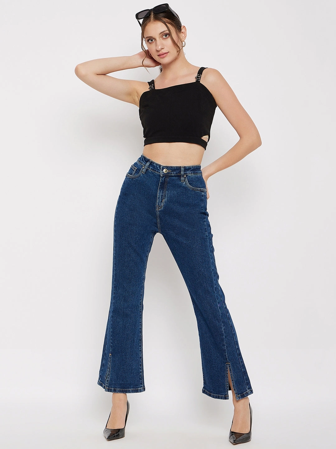 Lightweight Feel Festival Outfit Everyday Madame Mid-Rise Front Slit Dark Wash Jeans