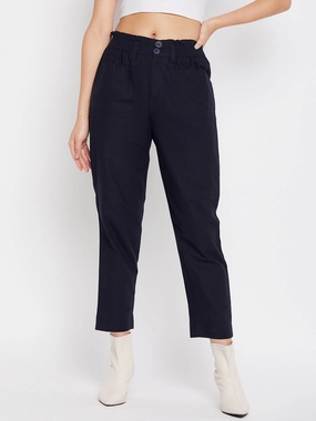 Madame Navy Cotton Ankle Length Trousers Stay Dry Movement Ready Fit
