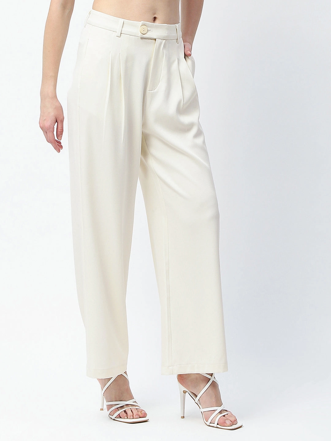 Modern Cut All Purpose Fit Madame Pleat Detailed Off White Gurkha Trousers
