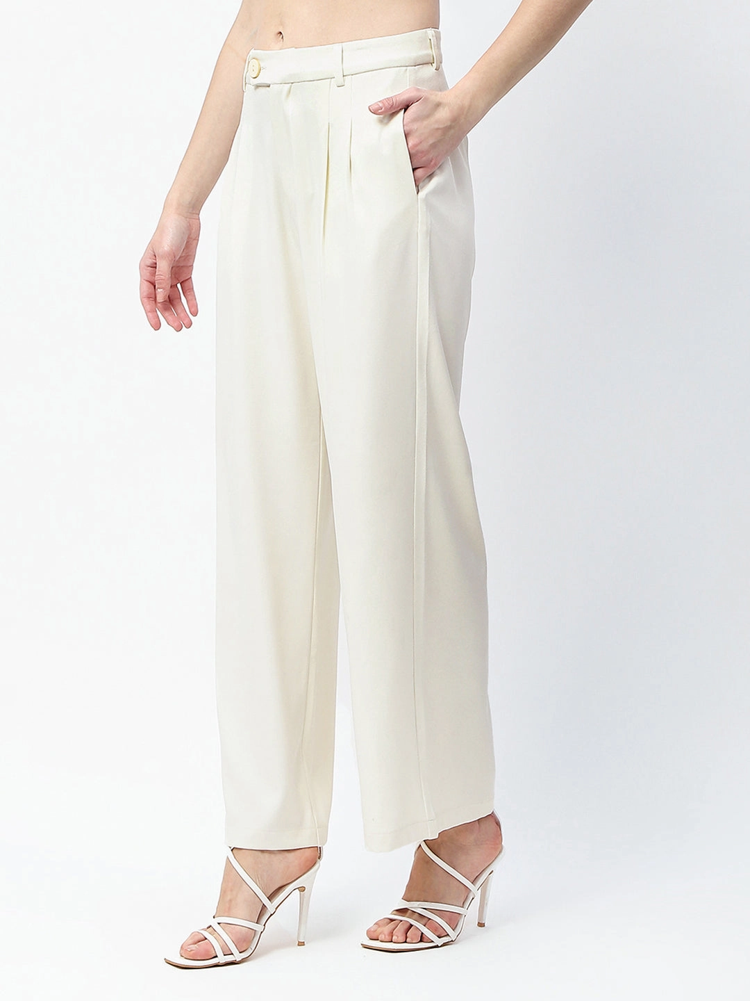 UVProtectiveLayer Madame Pleat Detailed Off White Gurkha Trousers