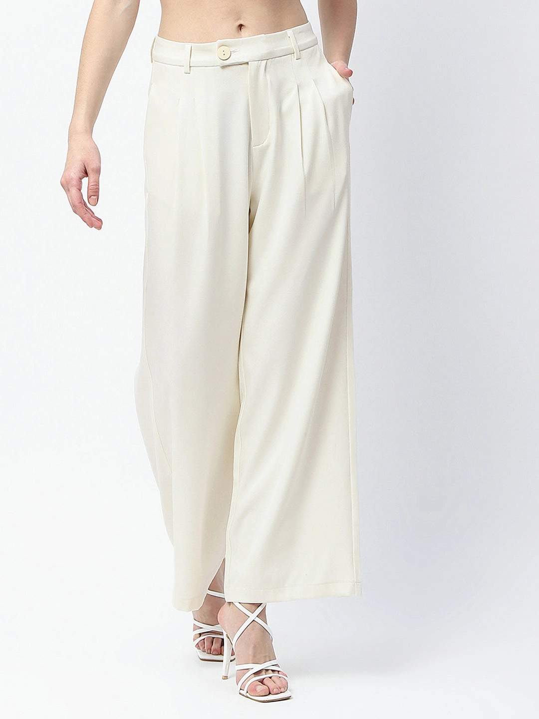 SoftCottonBlend Madame Pleat Detailed Off White Gurkha Trousers