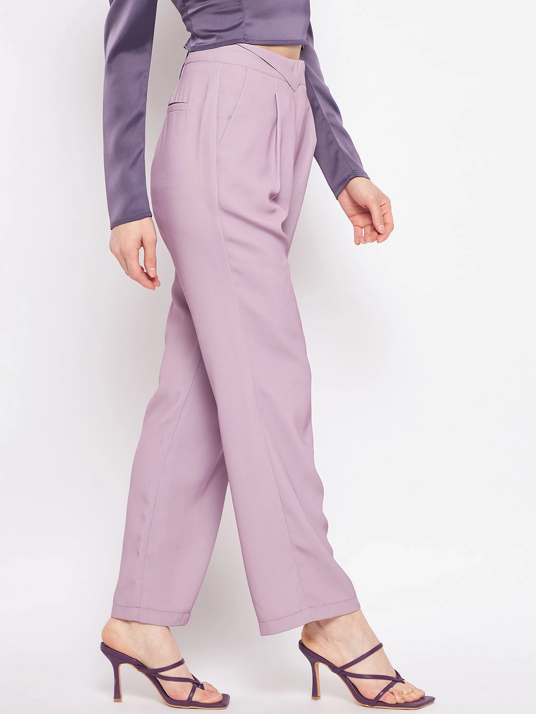 Madame Pleated Mauve Trouser Stretching Fit Soft and Stretchy