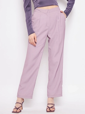 Elasticized Cuffs Sleek Waist Madame Pleated Mauve Trouser