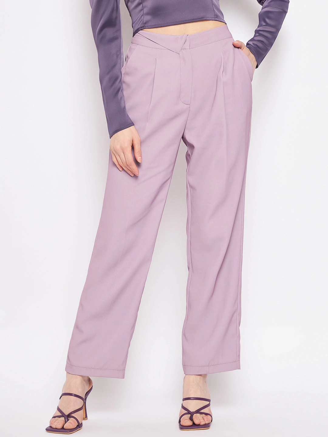 Elasticized Cuffs Sleek Waist Madame Pleated Mauve Trouser