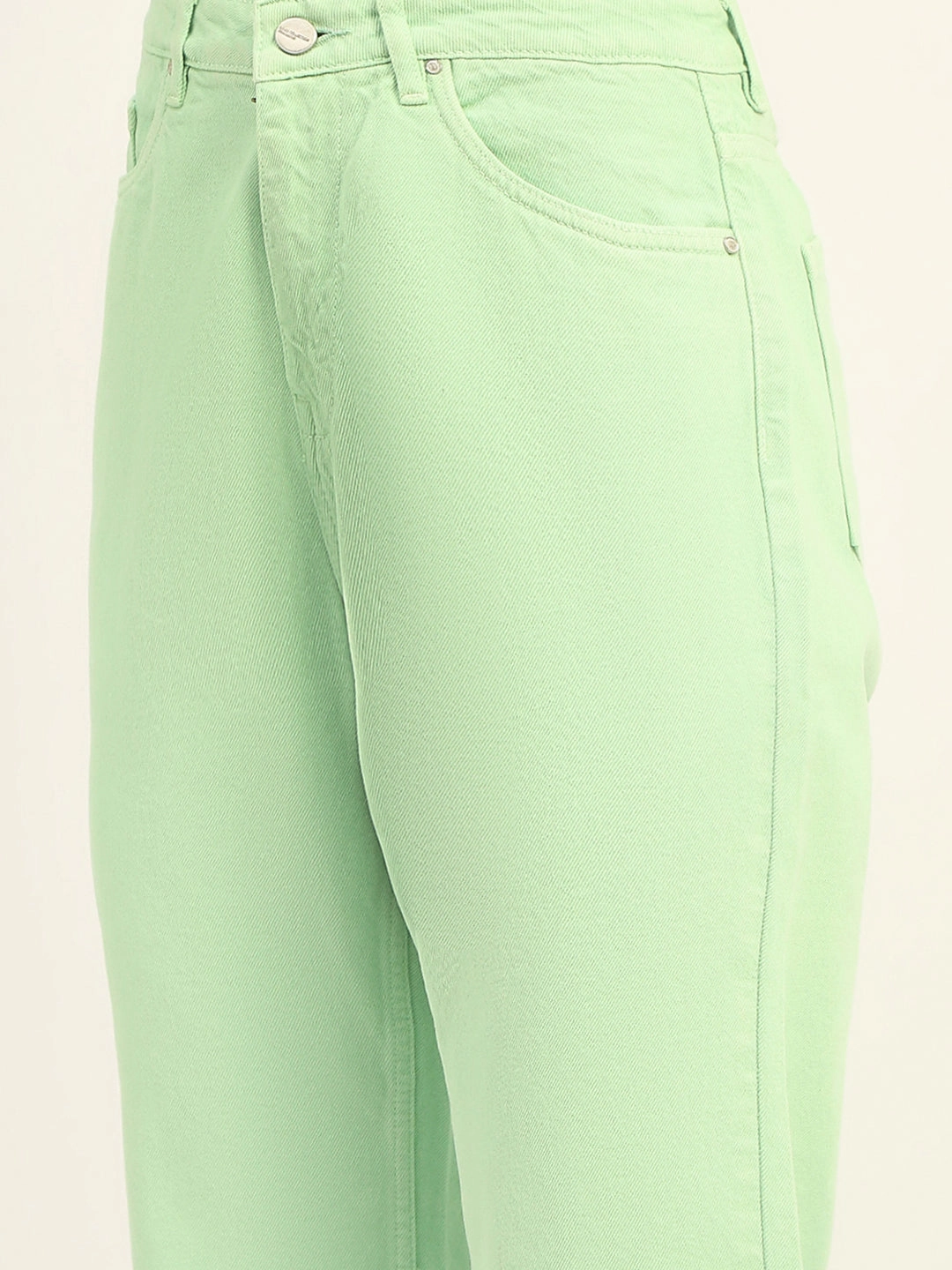 Madame Regular Mid Rise Cotton Green Denim Slim Cut