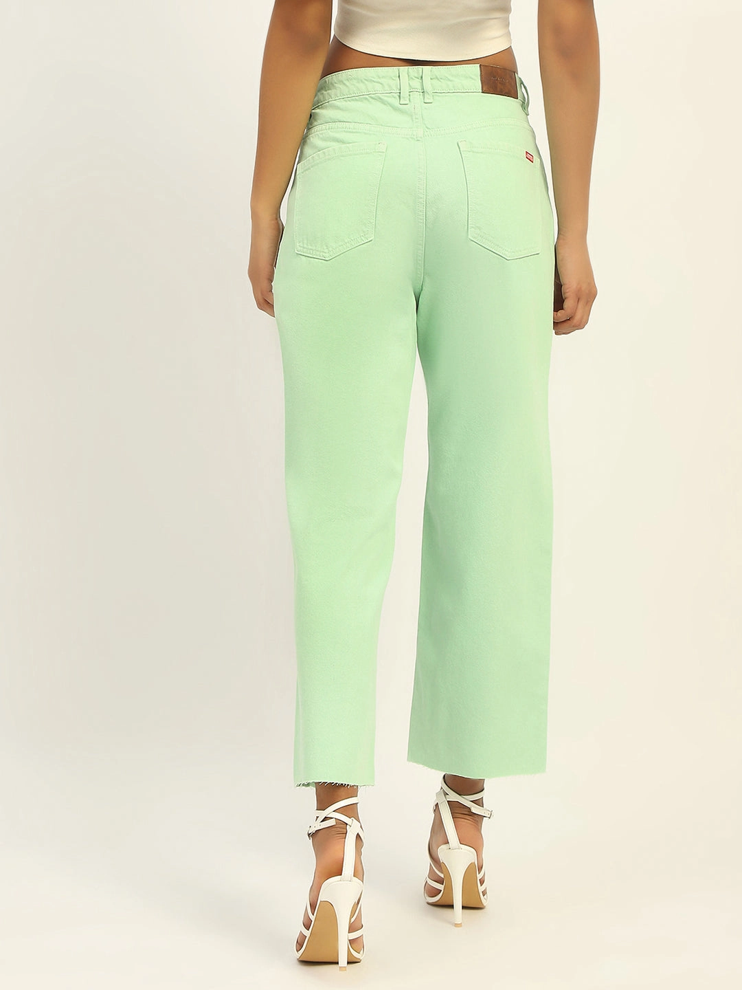 Madame Regular Mid Rise Cotton Green Denim Comfort Stretch Weave Urban Uniform