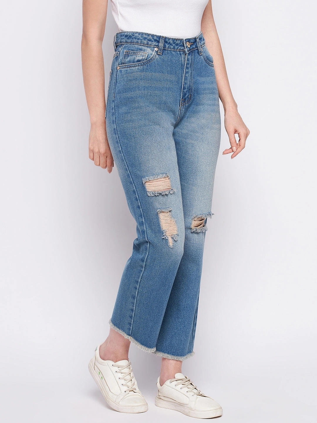 Madame Ripped Mi-Rise Double Wash Flared Jeans City Walk Weekend Warrior