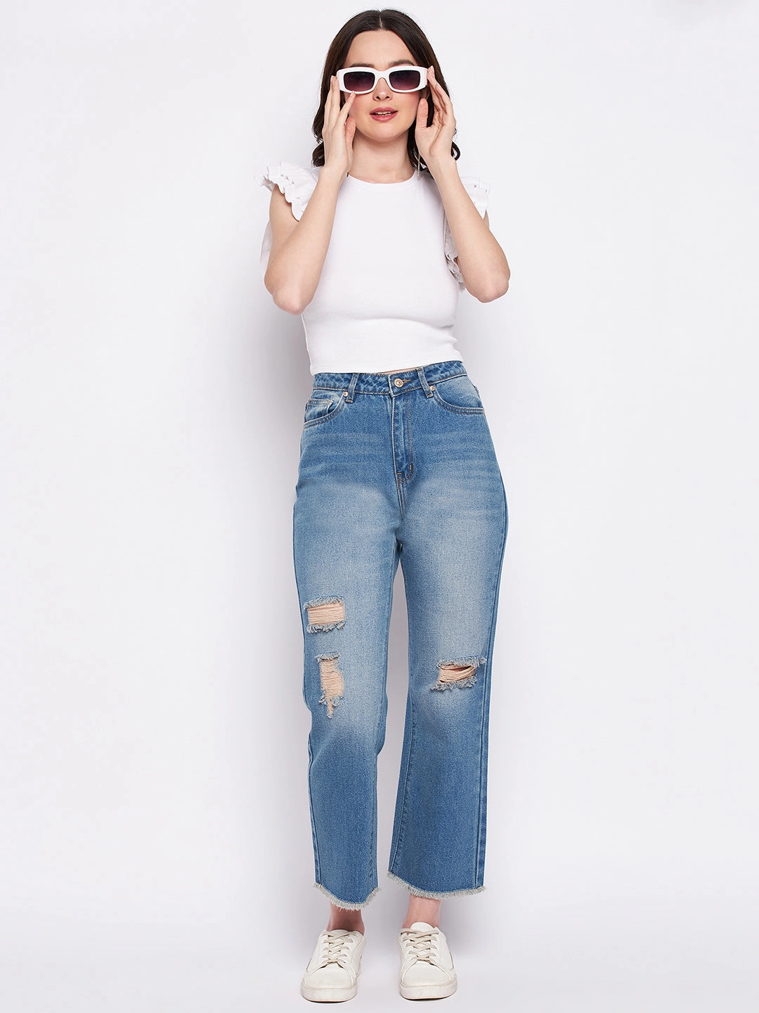 Tagless Design Madame Ripped Mi-Rise Double Wash Flared Jeans