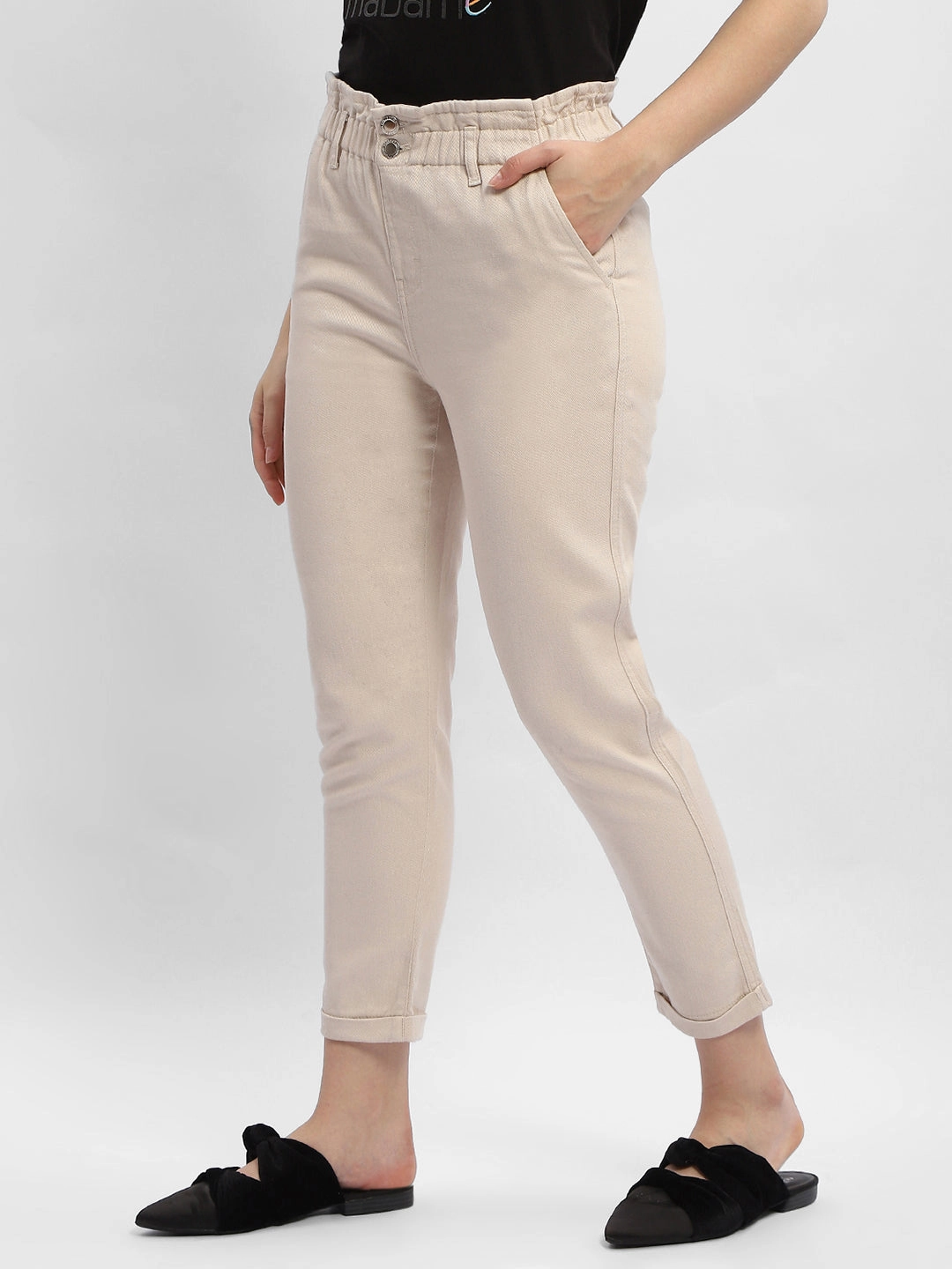 Madame Ruched Waistband White Trousers Casual Vibe