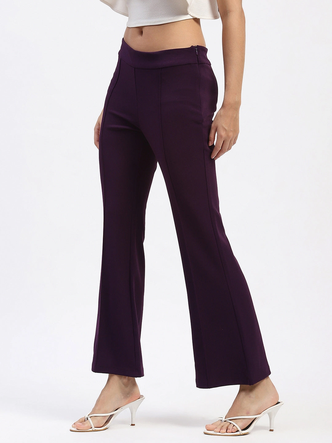 Madame Single Pleated Purple Flared Trousers Anti Odor Technology