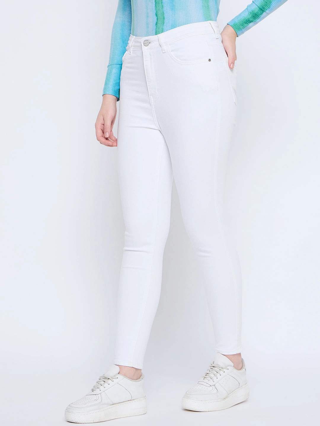 Brunch Outfit Trend Setter Music Event Smooth Casual Madame Skinny Fit Cotton Blend White Denim
