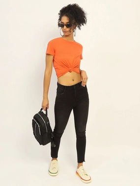 Madame Skinny Fit Raw Hem Cotton Black Denim Stylish Touch