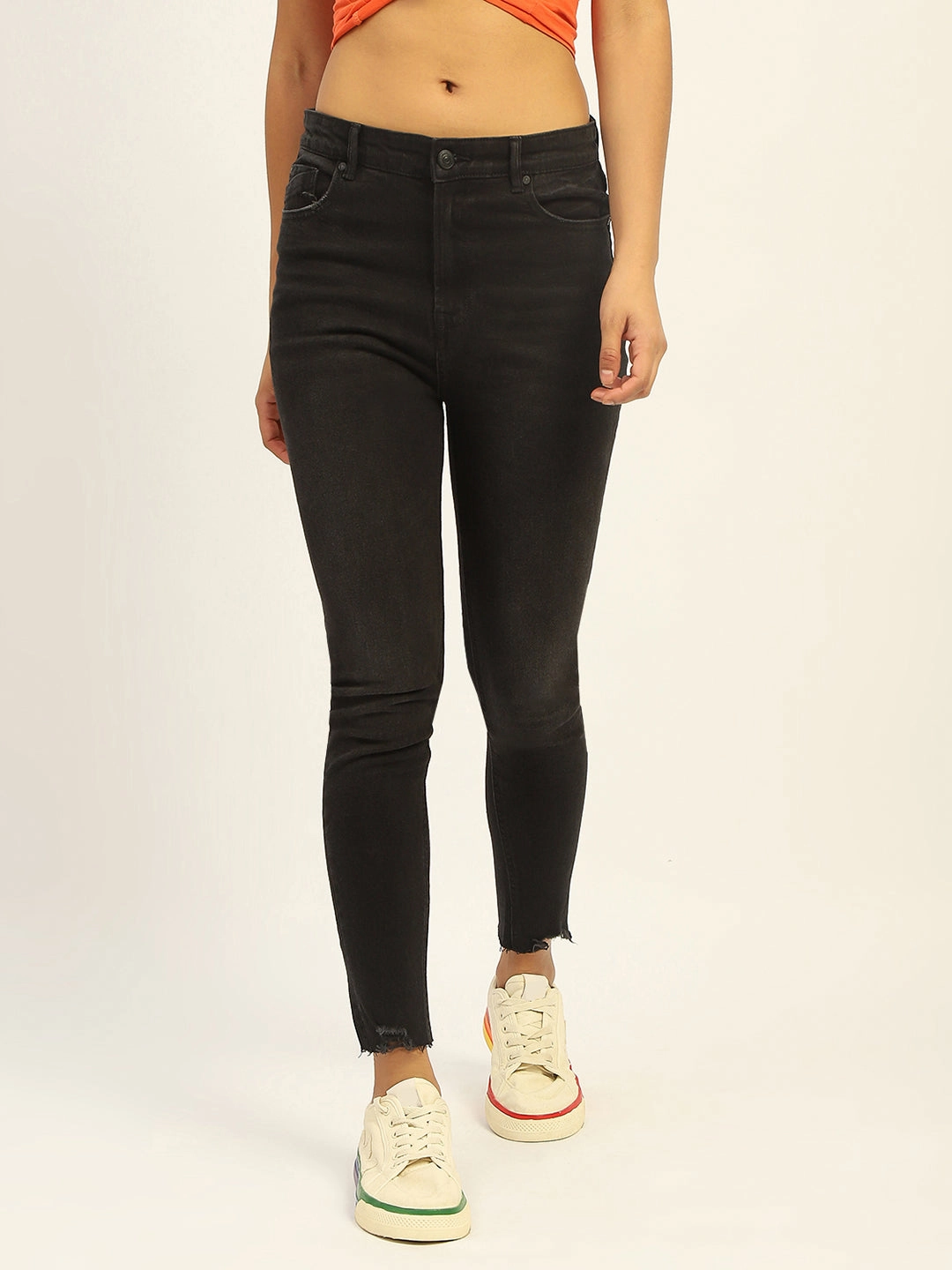 Clean Fit Madame Skinny Fit Raw Hem Cotton Black Denim