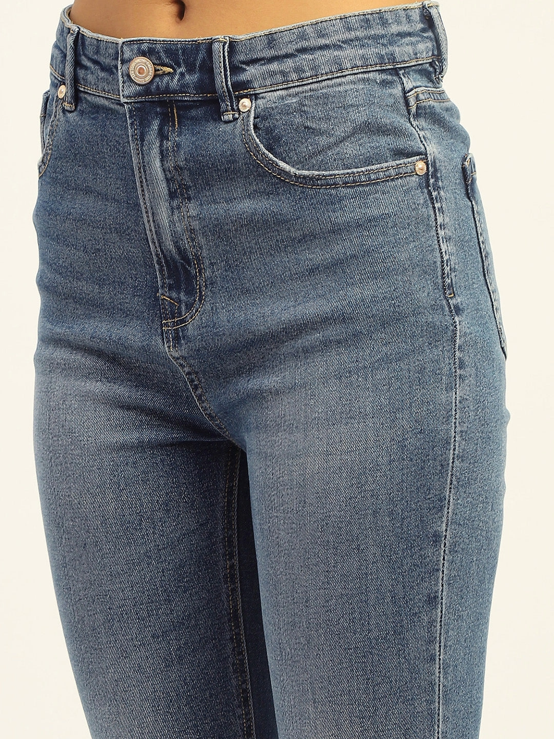 Madame Skinny Fit Raw Hem Cotton Light Blue Denim Everyday Fashion Lover Modern Shopping Day