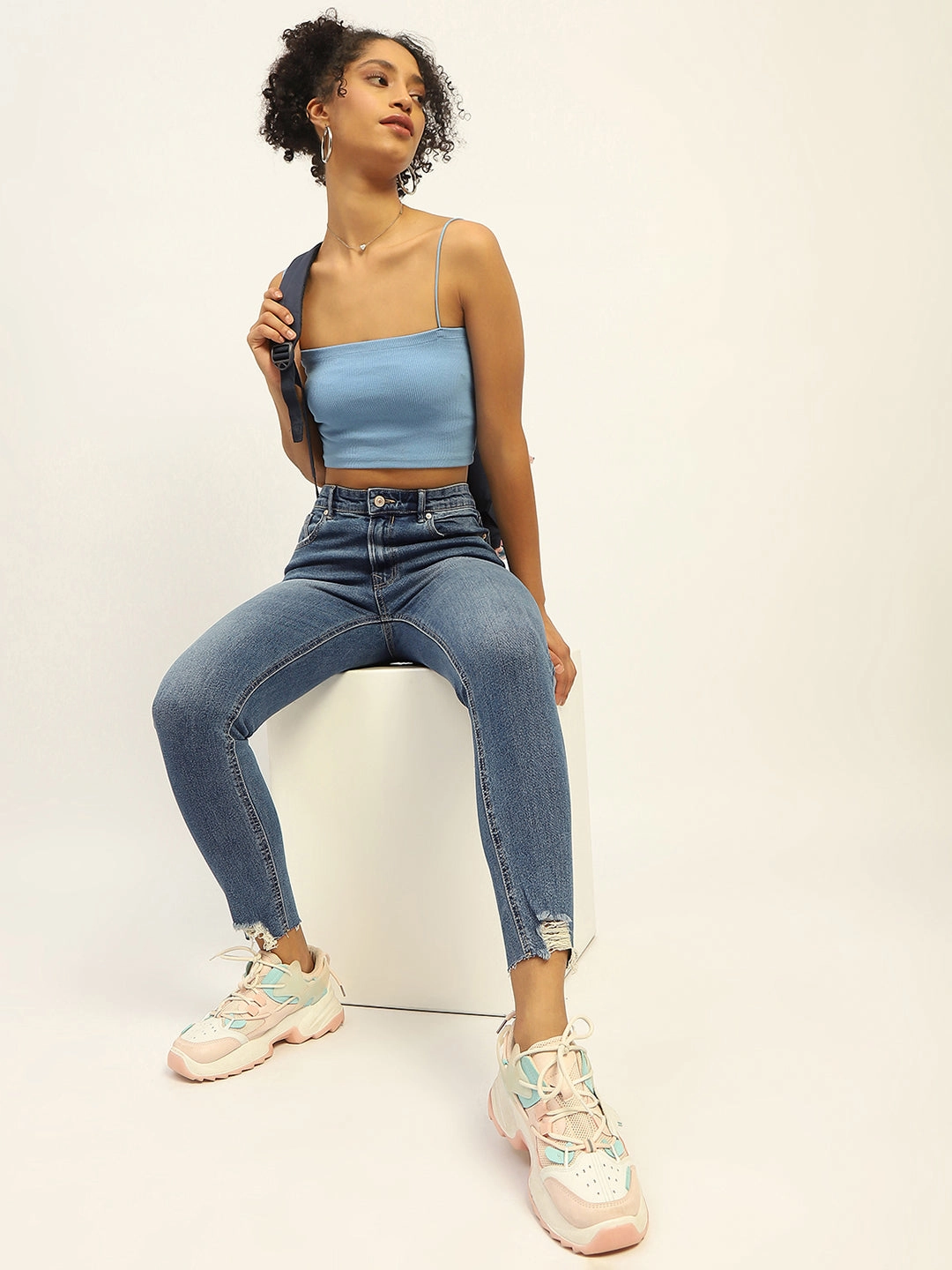 Madame Skinny Fit Raw Hem Cotton Light Blue Denim Vibrant Fashion Lover