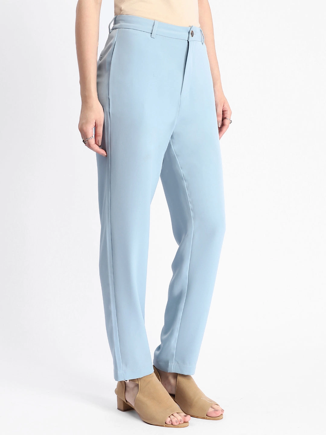 Madame Sky Blue Tapered Fit Trousers Non Restrictive Fit