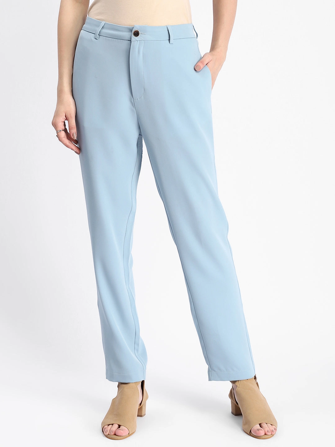 Madame Sky Blue Tapered Fit Trousers Wind Resistance